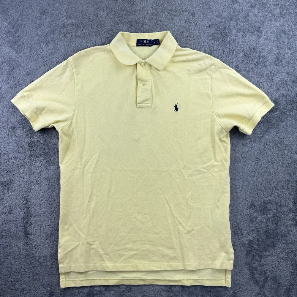 Polo Ralph Lauren Polo Shirt Mens Medium Yellow Short Sleeve Cotton Pique Logo